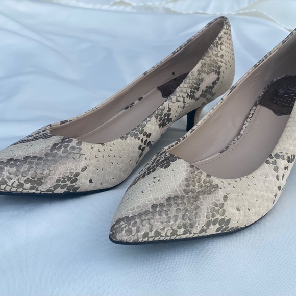 Vince Camuto Cream & Silver Snakeskin Kitten Heel Pumps - Picture 2 of 8